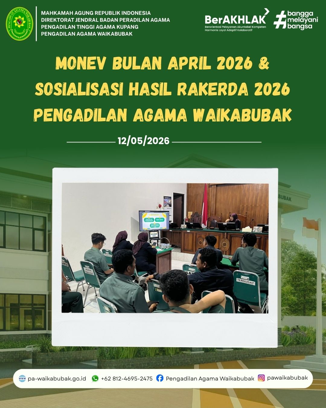 Monev Bulan April 2026 & Sosialisasi Hasil RAKERDA 2026 PEngadilan agama waikabubak